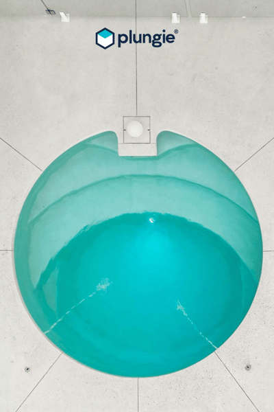 Overhead view of clear, balanced water in a Plungie plunge pool
